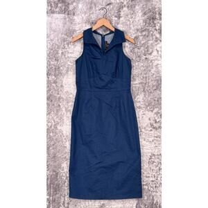 Stop Staring! Dress Large Womens Indigo Blue Collared Sleeveless Pencil Knee